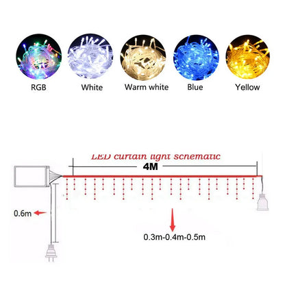 Christmas Garland LED Curtain Icicle String Lights 4.5m 100 Leds Indoor Drop Party Garden Street Outdoor Decorative Fairy Light