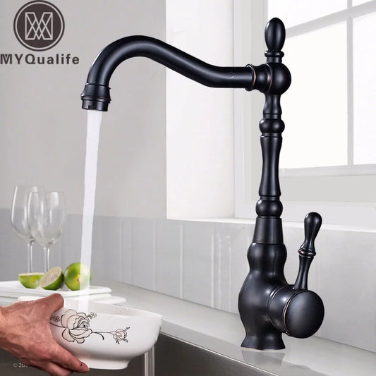 Black Deck Mount Kitchen Faucet Single Handle