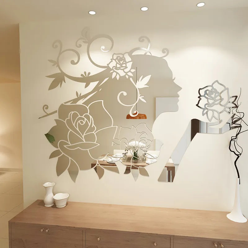 Flower Fairy Acrylic Mirror Wall Stickers