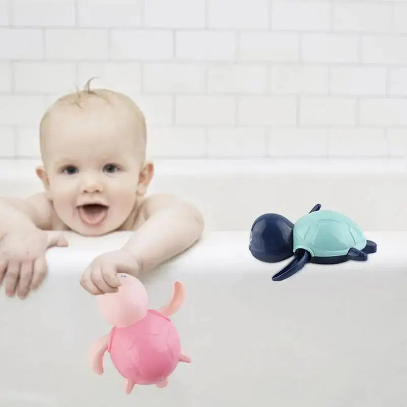 Baby Safe Floating Bath Thermometer Baby Water Toy Infant Swim Turtle Wound-Up Chain Clockwork Kids Beach Bath Toys