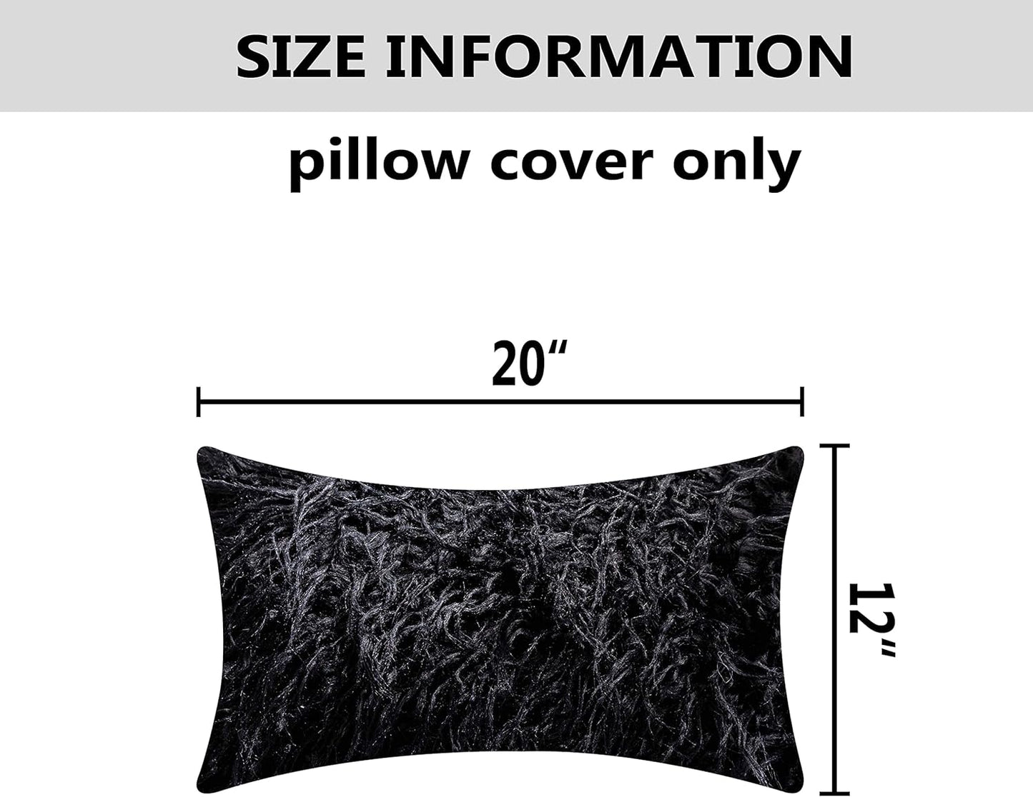 Black Fluffy Pillow Covers 12X20 Pillow Cover Lumbar Decorative Throw Pillows for Couch Bench Bed Sofa, 12 X 20 Inches, 30X50Cm