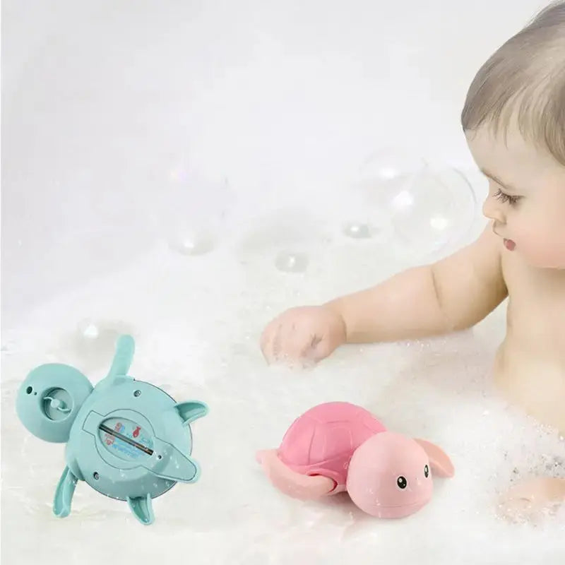 Baby Safe Floating Bath Thermometer Baby Water Toy Infant Swim Turtle Wound-Up Chain Clockwork Kids Beach Bath Toys