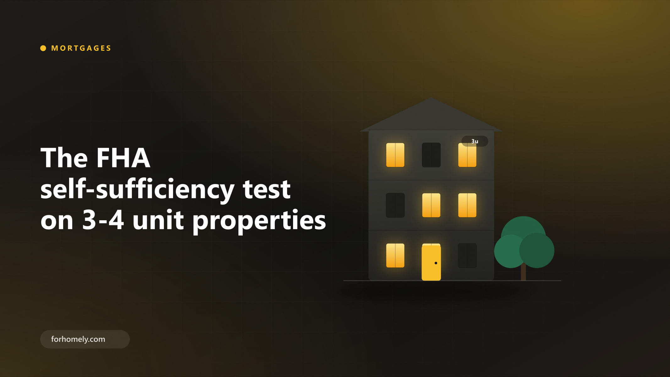 Illustration of a three-unit building beside the title FHA self-sufficiency test