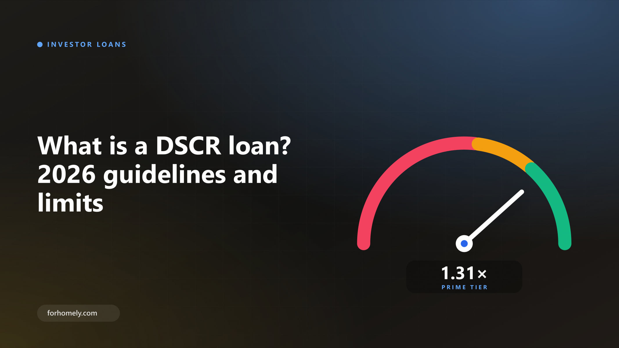 Illustration of a gauge reading 1.31x in the prime tier, representing a DSCR loan approval